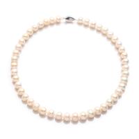 Freshwater Pearl Brass Necklace, with Brass, fashion jewelry & for woman, white, 9-10mm, Length:Approx 17.72 Inch, Sold By PC