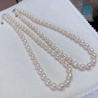 Freshwater Pearl Brass Necklace, with Brass, fashion jewelry & for woman, white, 7-8mm, Length:Approx 15.75 Inch, Sold By PC