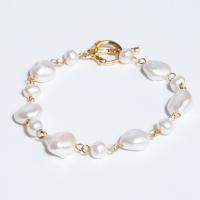 Freshwater Kulturperler Pearl Bracelet, Ferskvandsperle, med Messing, mode smykker & for kvinde, hvid, Længde Ca. 6.29 inch, Solgt af PC