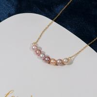 Freshwater Pearl Brass Chain Necklace, Pérolas de água doce, with cobre, joias de moda & para mulher, 5-6mm, comprimento Aprox 16.14 inchaltura, vendido por PC