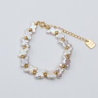 Bracelet en perles de culture d'eau douce, perle d'eau douce cultivée, avec laiton, avec 1.57inch chaînes de rallonge, bijoux de mode & pour femme, blanc, Longueur Environ 6.29 pouce, Vendu par PC
