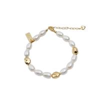 Bracelet en perles de culture d'eau douce, perle d'eau douce cultivée, avec laiton, avec 1.57inch chaînes de rallonge, bijoux de mode & pour femme, blanc, Longueur Environ 6.3 pouce, Vendu par PC