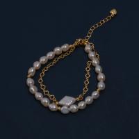 Braccialetto perla coltivata d'acqua dolce, perla d'acquadolce coltivata naturalmente, with ottone, with 1.97inch extender chain, gioielli di moda & per la donna, bianco, 5-6mm,8-9mm, Lunghezza Appross. 6.3 pollice, Venduto da PC