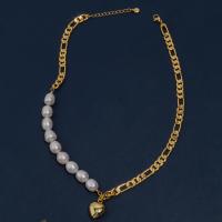 Freshwater Pearl Brass Chain Necklace, Pérolas de água doce, with cobre, with 1.57inch extender chain, cromado de cor dourada, joias de moda & para mulher, branco, 10mm, comprimento Aprox 15.75 inchaltura, vendido por PC