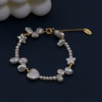 Freshwater Cultured Pearl Bracelet Freshwater Pearl with Brass with 1.97inch extender chain gold color plated fashion jewelry & for woman white Length Approx 6.3 Inch Sold By PC