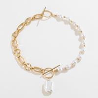 Plastové perlový náhrdelník, Mosaz, s ABS plast pearl & Sklo Pearl & Poměděný Plastové & Železo, barva pozlacený, módní šperky & pro ženy, nikl, olovo a kadmium zdarma, Délka Cca 14.96 inch, Prodáno By PC