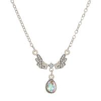 Zinc Alloy Jewelry Necklace with Moonstone with 5cm extender chain silver color plated fashion jewelry & micro pave cubic zirconia & for woman Length 46 cm Sold By PC
