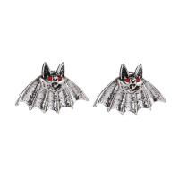 Rhinestone Earring Zinc Alloy Bat silver color plated fashion jewelry & for woman & with rhinestone silver color Sold By Pair