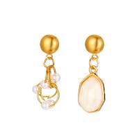 Asymmetric Earrings, Tibetan Style, with ABS Plastic Pearl & Cats Eye, gold color plated, fashion jewelry & for woman, two different colored, 32x11mm, Sold By Pair