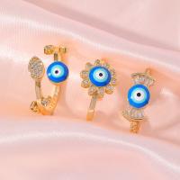 Evil Eye Smykker Finger Ring, Messing, med Cubic Zirconia, guldfarve belagt, Justerbar & forskellige stilarter for valg & for kvinde & emalje, flere farver til valg, nikkel, bly & cadmium fri, Indvendig diameter:Ca. 18mm, Ca. 2pc'er/Bag, Solgt af Bag