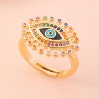 Evil Eye Smykker Finger Ring, Messing, med Cubic Zirconia, guldfarve belagt, Justerbar & forskellige stilarter for valg & for kvinde & emalje, flere farver til valg, nikkel, bly & cadmium fri, Indvendig diameter:Ca. 17mm, Ca. 2pc'er/Bag, Solgt af Bag