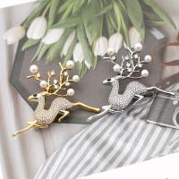 Christmas Brooches, Brass, with Cubic Zirconia & Plastic Pearl, Deer, plated, Christmas Design & Unisex, more colors for choice, nickel, lead & cadmium free, 54x47mm, Sold By PC