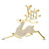 Christmas Brooches, Brass, with Cubic Zirconia, Deer, plated, Christmas Design & for woman, more colors for choice, nickel, lead & cadmium free, 55x45mm, Sold By PC