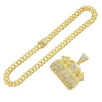 Zinklegierung Schmuck Halskette, Modeschmuck & mit Strass, keine, frei von Nickel, Blei & Kadmium, 65x58mm, Länge:ca. 50 cm, verkauft von PC