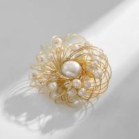 Freshwater Pearl Brooch, Brass, with Freshwater Pearl, Plating champagne gold, fashion jewelry & for woman, nickel, lead & cadmium free, 42x42mm, Sold By PC