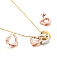 Titanium Steel Jewelry Set, Stud Earring & necklace, Heart, 2 pieces & fashion jewelry & for woman, more colors for choice, 2mm,16mm, Length:Approx 21.65 Inch, Sold By Set
