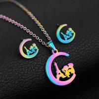 Fashion Stainless Steel Jewelry Sets Stud Earring & necklace 304 Stainless Steel Vacuum Plating 2 pieces & fashion jewelry & for woman multi-colored 17*22mm 9*11mm Length Approx 17.72 Inch Sold By Set