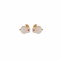 Zinc Alloy Stud Earring with Resin Rabbit gold color plated fashion jewelry & for woman nickel lead & cadmium free Sold By Pair