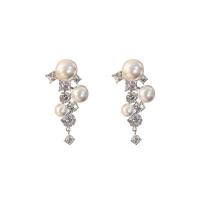 Rhinestone Earring, Tibetan Style, with Plastic Pearl, silver color plated, fashion jewelry & for woman & with rhinestone, nickel, lead & cadmium free, 20x40mm, Sold By Pair