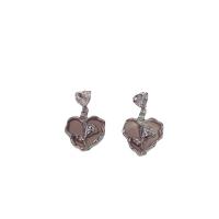 Rhinestone Earring, Tibetan Style, with Glass Rhinestone, Heart, silver color plated, fashion jewelry & for woman & enamel, nickel, lead & cadmium free, 21x34mm, Sold By Pair