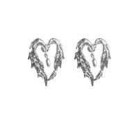 Tibetan Style Stud Earring, Heart, silver color plated, fashion jewelry & for woman, silver color, nickel, lead & cadmium free, 19x24mm, Sold By Pair