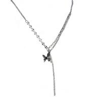 Titanium Steel Necklace, with Glass Rhinestone & Tibetan Style pendant, with 6.5cm extender chain, Butterfly, silver color plated, fashion jewelry & for woman & enamel, silver color, Length:41.5 cm, Sold By PC