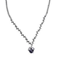 Titanium Steel Necklace, with Glass Rhinestone & Tibetan Style pendant, with 6.5cm extender chain, Heart, silver color plated, fashion jewelry & for woman, silver color, Length:54 cm, Sold By PC