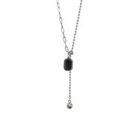 Titanium Steel Necklace, with Glass Rhinestone, with 5cm extender chain, Rectangle, fashion jewelry & for woman, original color, Length:39 cm, Sold By PC