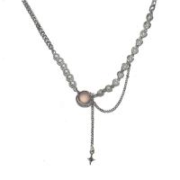 Collier d'acier titane, avec Oeil de chat & perle de plastique, avec 6.5cm chaînes de rallonge, bijoux de mode & pour femme, couleur originale, Longueur:48 cm, Vendu par PC