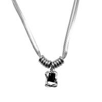 Titanium Steel Necklace with Glass Rhinestone & zinc alloy pendant with 5.5cm extender chain silver color plated fashion jewelry & for woman Length 39 cm Sold By PC