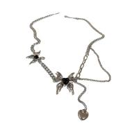 Titanium Steel Necklace, with Glass Rhinestone & Tibetan Style pendant, with 5.5cm extender chain, Butterfly, silver color plated, fashion jewelry & for woman, silver color, Length:45 cm, Sold By PC