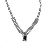 Titanium Steel Necklace with Glass Rhinestone & Zinc Alloy with 6.5cm extender chain Square silver color plated fashion jewelry & for woman silver color Length 50 cm Sold By PC