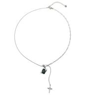 Titanstahl Halskette, mit kubischer Zirkonia & Messing, mit Verlängerungskettchen von 6.5cm, Kreuz, silberfarben plattiert, Modeschmuck & für Frau, Länge:44 cm, verkauft von PC