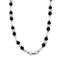 Titanstahl Halskette, Glasperlen, mit Titanstahl, mit Verlängerungskettchen von 7cm, rund, Modeschmuck & für Frau, weiß und schwarz, Länge:40.5 cm, verkauft von PC
