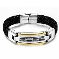Leather Cord Bracelet Titanium Steel with Leather handmade braided bracelet & for man black Inner Approx 58mm Sold By PC