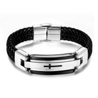 Leather Cord Bracelet Titanium Steel with Leather handmade braided bracelet & for man Inner Approx 58mm Sold By PC