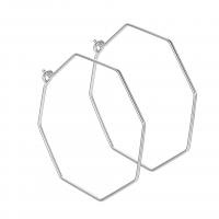 925 Sterling Silver Earring Drop Findings Octagon plated DIY & hollow 38mm 0.9mm Sold By Lot
