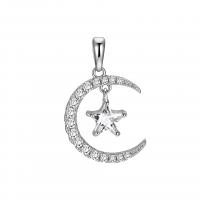 925 Sterling Silver Pendant, Moon and Star, plated, DIY & with rhinestone, more colors for choice, 14.50x23mm, 5PCs/Lot, Sold By Lot