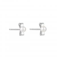 925 Sterling Silver Stud Earrings, with Shell Pearl, Bowknot, plated, fashion jewelry & for woman, more colors for choice, 7mm, 5Pairs/Lot, Sold By Lot
