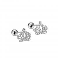 925 Sterling Silver Stud Earrings Crown plated for woman & with rhinestone & hollow Sold By Lot