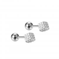 925 Sterling Silver Stud Earrings Cube plated for woman & with rhinestone 5.50mm Sold By Lot
