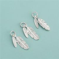 925 Sterling Silver Pendant, Feather, DIY, 19.6x6.2mm, 12.8x3.2mm, Hole:Approx 3.8mm, 5PCs/Lot, Sold By Lot