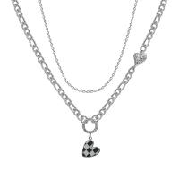 Multi слой ожерелье, Нержавеющая сталь 304, с 5.5cm наполнитель цепи, Сердце, полированный, Двойной слой & ювелирные изделия моды & Женский & эмаль, два разных цвета, длина:41 см, продается PC