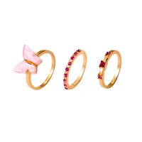سبائك الزنك خاتم مجموعة, مع أكريليك, لون الذهب مطلي, ثلاث قطع & مجوهرات الموضة & الصغرى تمهيد زركون & للمرأة, اثنين من مختلف الألوان, 17mm, تباع بواسطة تعيين