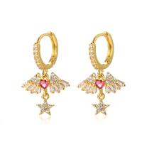 Rhinestone Earring Brass gold color plated fashion jewelry & for woman & with rhinestone two different colored Sold By Pair