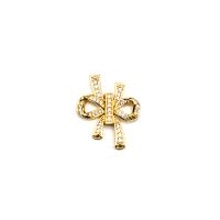 Brass Jewelry Clasps, Bowknot, 18K gold plated, DIY & micro pave cubic zirconia, 24.30x29.50mm, Sold By PC