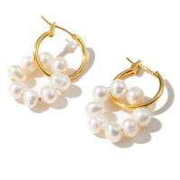 Freshwater Pearl Earrings, with Brass, fashion jewelry & for woman, 28x18mm, Sold By Pair