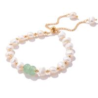 Freshwater Cultured Pearl Bracelet, Freshwater Pearl, with Aventurine & Brass, with 5 extender chain, Adjustable & fashion jewelry & for woman, 6mm-7mm, Length:15 cm, Sold By PC
