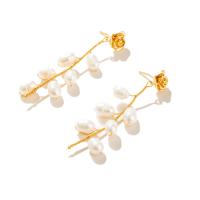Freshwater Pearl Earrings, with Brass, fashion jewelry & for woman, 60x20mm, Sold By Pair