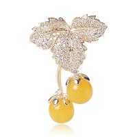 Cubic Zirconia Brooch, Brass, with Beeswax, Cherry, fashion jewelry & micro pave cubic zirconia & for woman, yellow, 30x43mm, Sold By PC